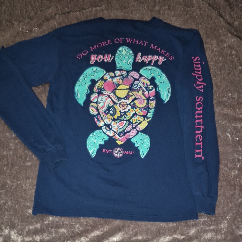 Simply Southern Paisly Turtle Navy Blue Long Sleeve shirt
